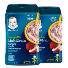 保税 嘉宝Gerber4段香蕉苹果草莓混合谷物米粉钙铁宝宝辅食2罐装